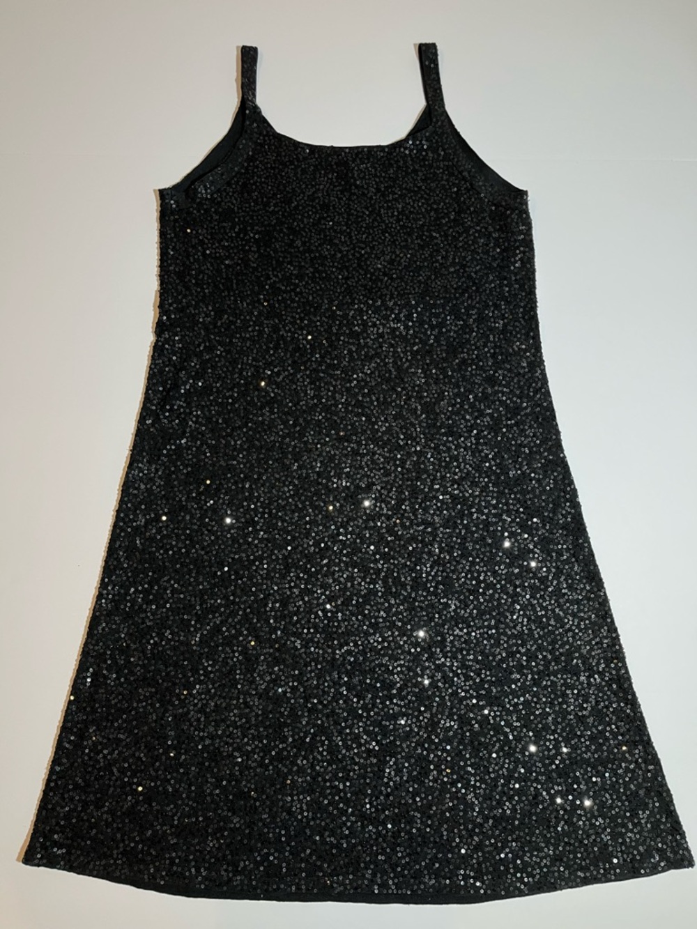 Eileen Fisher Black Sequin Silk Blend Sleeveless Shift Short Dress V Neck Medium - Picture 3 of 10